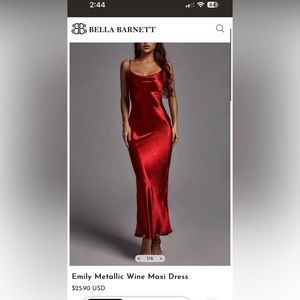 Bella Barnett Emily Metallic Wine Maxi Dress Size M